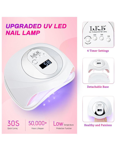 Lámpara UV para Uñas LKE D1003 268W con 4 Temporizadores