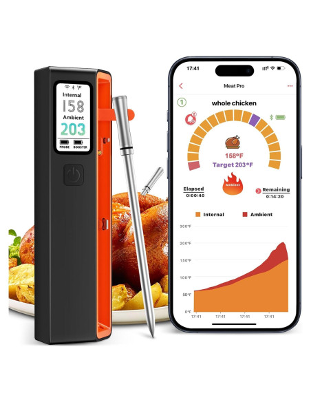 Termómetro de Carne Inalámbrico UNERVER con WiFi y 6 Sensores Termómetro de Carne Inalámbrico UNERVER con WiFi y 6 Sensores