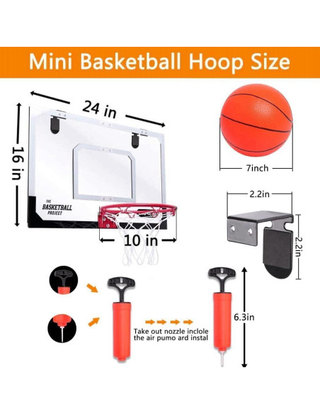 Aro de Baloncesto NZQXJXZ 24"x16" para Interior con 3 Pelotas Aro de Baloncesto NZQXJXZ 24"x16" para Interior con 3 Pelotas