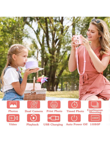 Cámara Instantánea Rosa para Niños Sangrui YT008 con 12 Rollos
