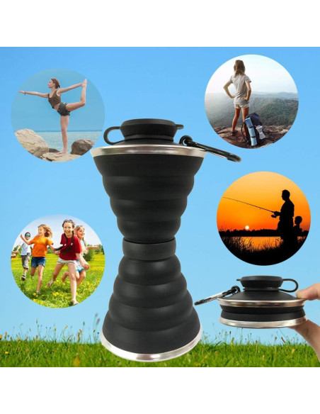 Botella de Agua Plegable SEMETOR 500ml Silicona Reutilizable Botella de Agua Plegable SEMETOR 500ml Silicona Reutilizable