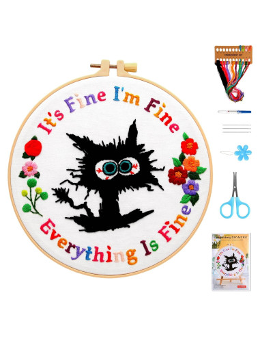 Kit de Bordado para Principiantes Haootadiy con Patrón de Gato
