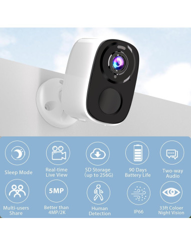 Cámara de Vigilancia Inalámbrica Rraycom 5MP con AI y Visión Nocturna