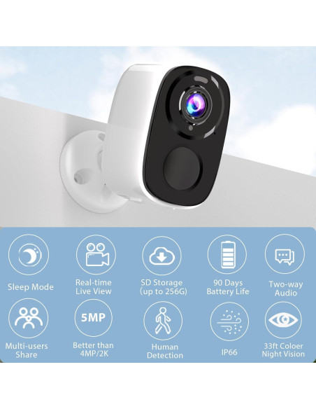 Cámara de Vigilancia Inalámbrica Rraycom 5MP con AI y Visión Nocturna Cámara de Vigilancia Inalámbrica Rraycom 5MP con AI y Visión Nocturna