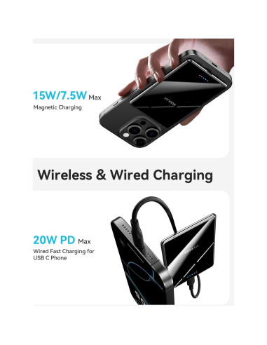 Batería Externa Kuulaa 5000mAh Magnética Carga Rápida 20W