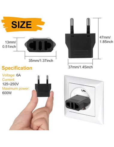 Adaptador de Enchufe Tipo C Romeda 6 Paquetes Negro