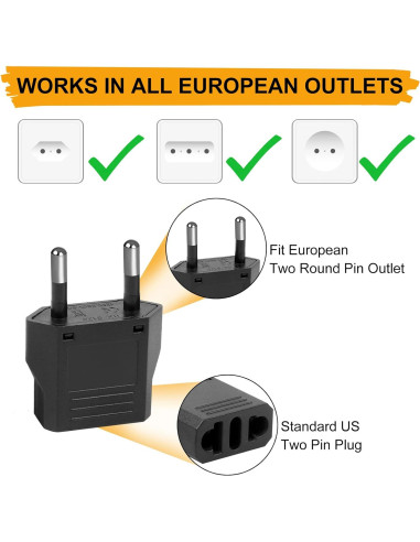 Adaptador de Enchufe Tipo C Romeda 6 Paquetes Negro