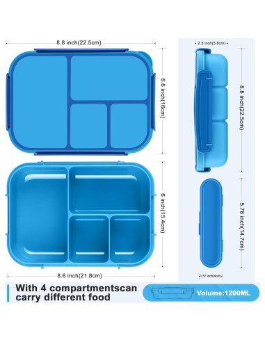 Caja de Almuerzo Bento Amathley 1200ml 4 Compartimentos Azul