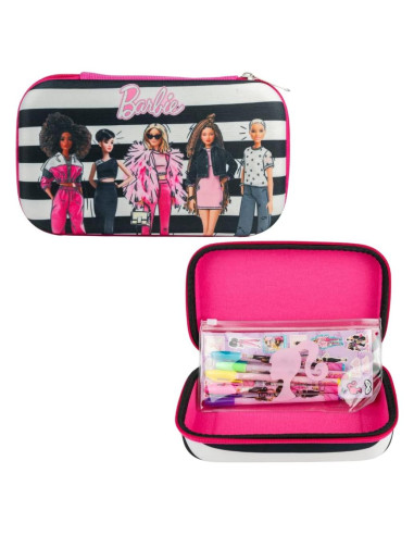Estuche de Lápices Barbie con Bolígrafos y Pegatinas - Rosa