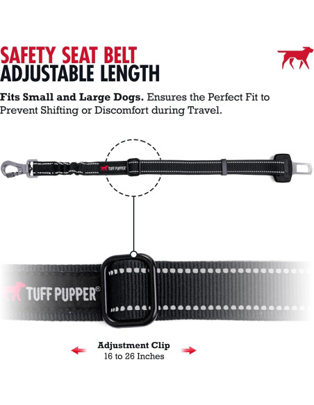 Cinturón de Seguridad para Perros Tuff Pupper Ajustable Negro Cinturón de Seguridad para Perros Tuff Pupper Ajustable Negro