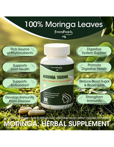 Cápsulas de Moringa GreenPeople 1000mg con Cúrcuma y Jengibre - 120 piezas