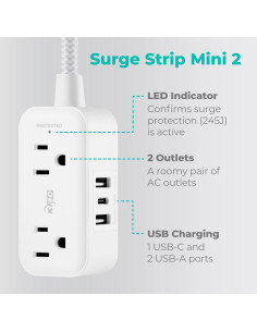 Regleta de Energía KMC con 2 Salidas y 3 Puertos USB, 245J 2
