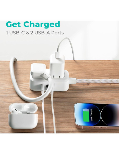 Regleta de Energía KMC con 2 Salidas y 3 Puertos USB, 245J Regleta de Energía KMC con 2 Salidas y 3 Puertos USB, 245J