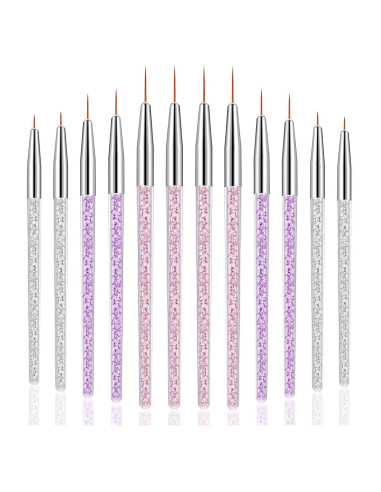 12 Pinceles de Maquillaje Delineador Fino Nuenen - 3 Tamaños