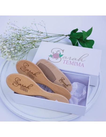 Juego de Cepillos de Madera Personalizados para Bebé Niña Juego de Cepillos de Madera Personalizados para Bebé Niña