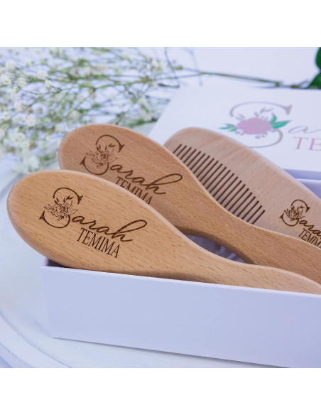 Juego de Cepillos de Madera Personalizados para Bebé Niña Juego de Cepillos de Madera Personalizados para Bebé Niña