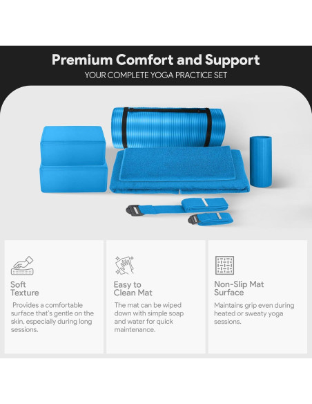 Set de Yoga BalanceFrom 7 Piezas con Esterilla 2.54 cm Azul Set de Yoga BalanceFrom 7 Piezas con Esterilla 2.54 cm Azul