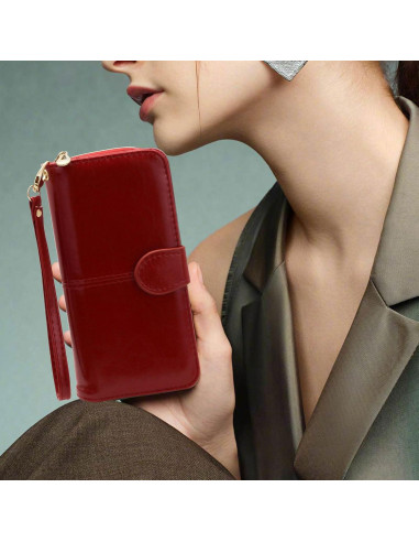 Cartera de Cuero Multifuncional AdiStylinno Roja 19x10.5cm