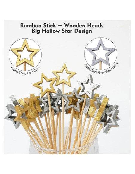 Palillos de cóctel de bambú Minisland 14 cm Estrella Plata 50 pcs Palillos de cóctel de bambú Minisland 14 cm Estrella Plata 50 pcs