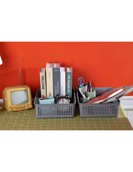Cestas de Organización de Plástico Esliter 6 Piezas Gris 34x25x9.5cm Cestas de Organización de Plástico Esliter 6 Piezas Gris 34x25x9.5cm