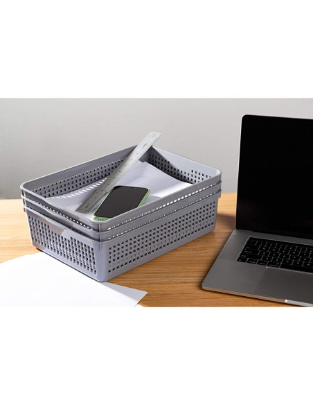 Cestas de Organización de Plástico Esliter 6 Piezas Gris 34x25x9.5cm Cestas de Organización de Plástico Esliter 6 Piezas Gris 34x25x9.5cm