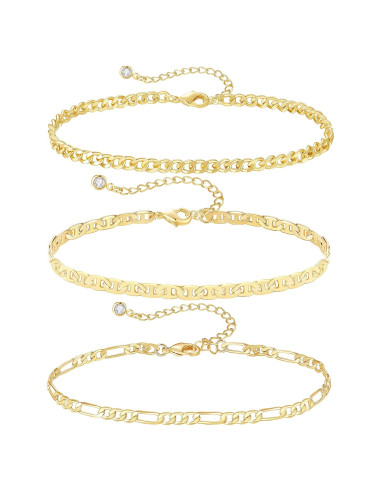 Set de Tobilleras de Oro 14K para Mujeres 3Pcs XIANNVXI