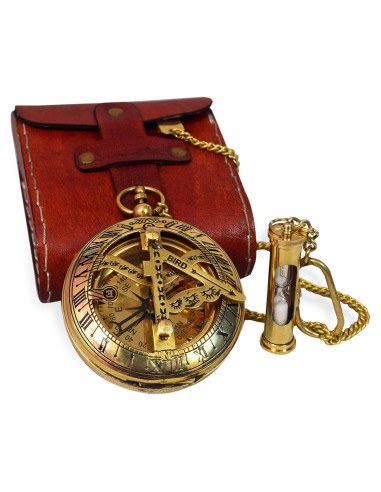 Brújula Vintage de Bronce BAZROSS con Estuche de Cuero 7.62 cm