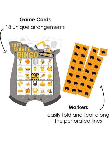 Juego de Bingo de Fiesta de Construcción Gran Punto - 18 Tarjetas Juego de Bingo de Fiesta de Construcción Gran Punto - 18 Tarjetas