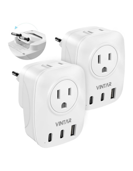 Adaptador de Enchufe de Viaje VINTAR Tipo C 2 Paquetes Plegable Adaptador de Enchufe de Viaje VINTAR Tipo C 2 Paquetes Plegable