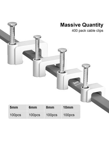 Clips para Cables Jadaol - 400 Piezas, 4 Tamaños, Blanco
