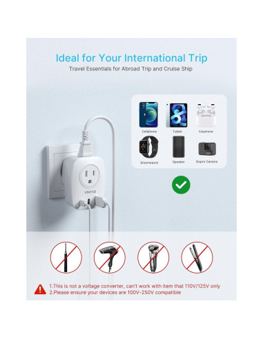 Adaptador de Enchufe de Viaje VINTAR Tipo C 2 Paquetes Plegable