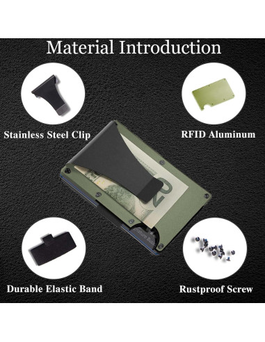 Billetera Minimalista RFID Aluminio Verde Militar para Hombres