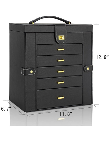Caja de Joyas AKOZLIN Extra Grande Negra con Espejo y Cerradura