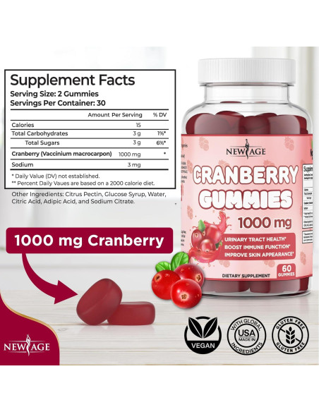 Gomitas de Arándano New Age 1000mg - Salud Urinaria 60 Unidades Gomitas de Arándano New Age 1000mg - Salud Urinaria 60 Unidades
