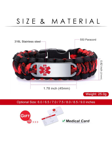 Pulsera de Alerta Médica MAXZOOL Acero Inoxidable 6-9 Pulgadas
