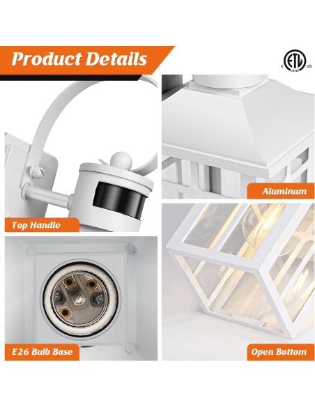 Lámpara de Porche Exterior Blanca Worthyworld 2-Pack con Sensor Lámpara de Porche Exterior Blanca Worthyworld 2-Pack con Sensor