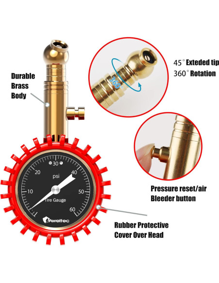 Medidor de Presión de Neumáticos AWELTEC 0-4.14 Bar 2" Medidor de Presión de Neumáticos AWELTEC 0-4.14 Bar 2"