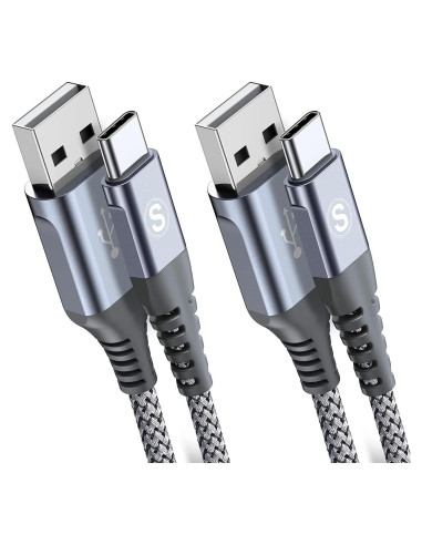 Cable de Carga USB Tipo C Sweguard 2m Trenzado Nylon Gris