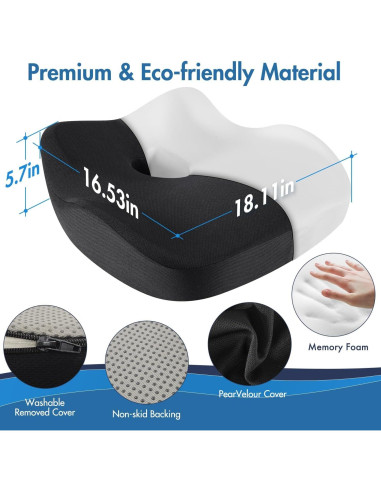 Cojín de Asiento Ergonómico WANTELL - Espuma Viscoelástica 46x38 cm