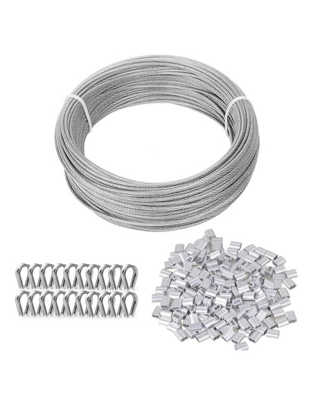 Kit de Cable de Alambre 3mm TooTaci, 30.48m Acero Inoxidable Kit de Cable de Alambre 3mm TooTaci, 30.48m Acero Inoxidable