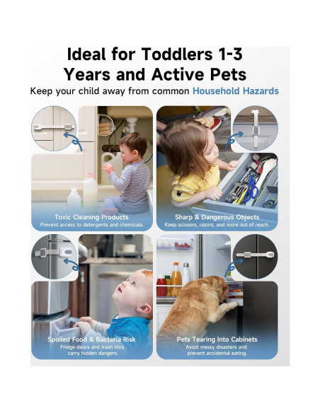 Cerraduras de Gabinete Infinno 8 Pack Seguridad Niños Gris Cerraduras de Gabinete Infinno 8 Pack Seguridad Niños Gris