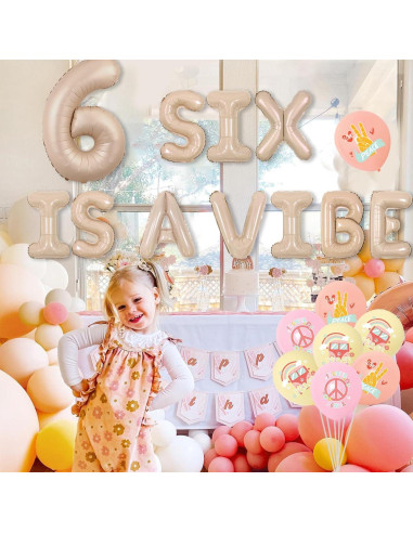 Decoración de Cumpleaños Vintage 6 Años Wonmelody con Globos