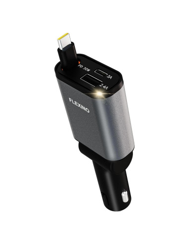 Cargador de Coche Retráctil Flexino 57W USB-C iPhone 16 Gris