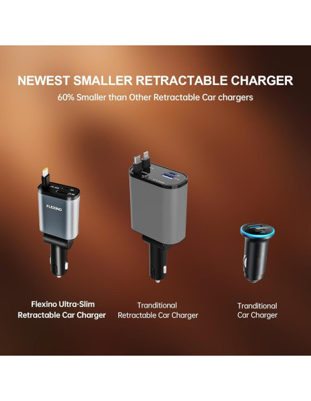 Cargador de Coche Retráctil Flexino 57W USB-C iPhone 16 Gris Cargador de Coche Retráctil Flexino 57W USB-C iPhone 16 Gris