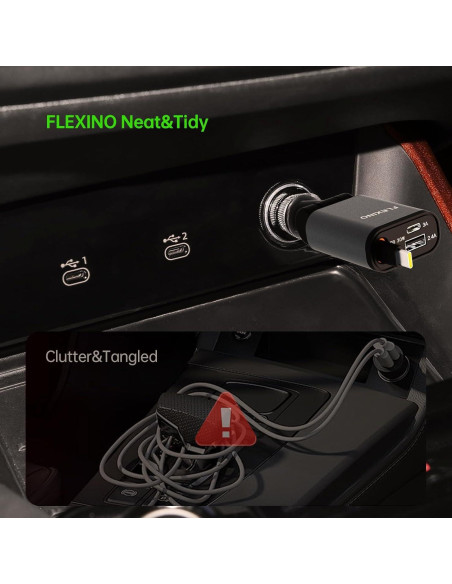 Cargador de Coche Retráctil Flexino 57W USB-C iPhone 16 Gris Cargador de Coche Retráctil Flexino 57W USB-C iPhone 16 Gris
