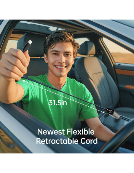 Cargador de Coche Retráctil Flexino 57W USB-C iPhone 16 Gris Cargador de Coche Retráctil Flexino 57W USB-C iPhone 16 Gris