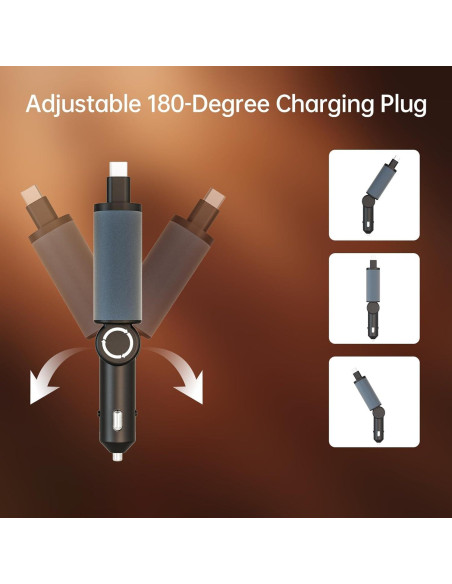 Cargador de Coche Retráctil Flexino 57W USB-C iPhone 16 Gris Cargador de Coche Retráctil Flexino 57W USB-C iPhone 16 Gris