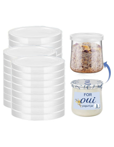 15 Tapas de Tarros de Yogur Oui - Plástico Transparente Reutilizable