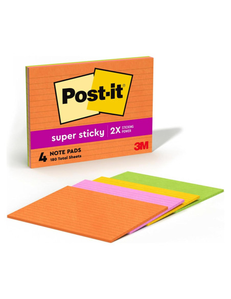 Notas Adhesivas Super Pegajosas Post-it 20.32x15.24cm 4 Blocs Notas Adhesivas Super Pegajosas Post-it 20.32x15.24cm 4 Blocs