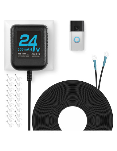 Transformador de Timbre 24V Cwowhihui con Cable de 5m Negro